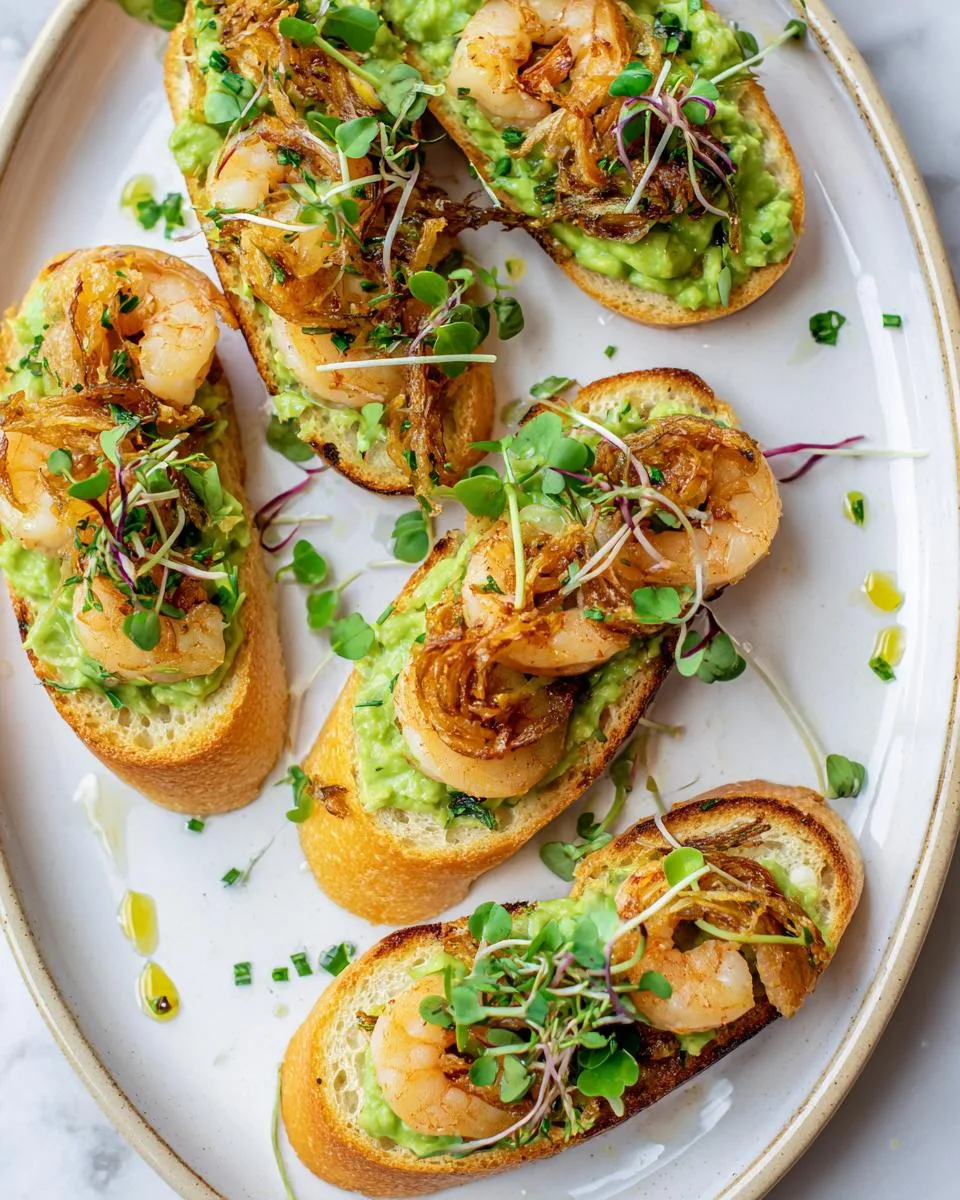 Garlic Shrimp Crostini with Avocado & Crispy Onions - detail 4
