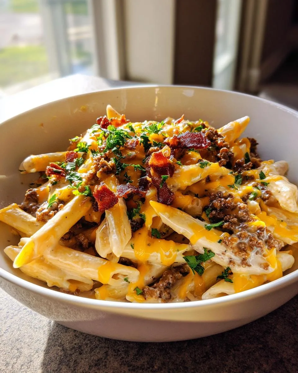 Loaded Bacon Cheeseburger Alfredo Pasta - detail 3