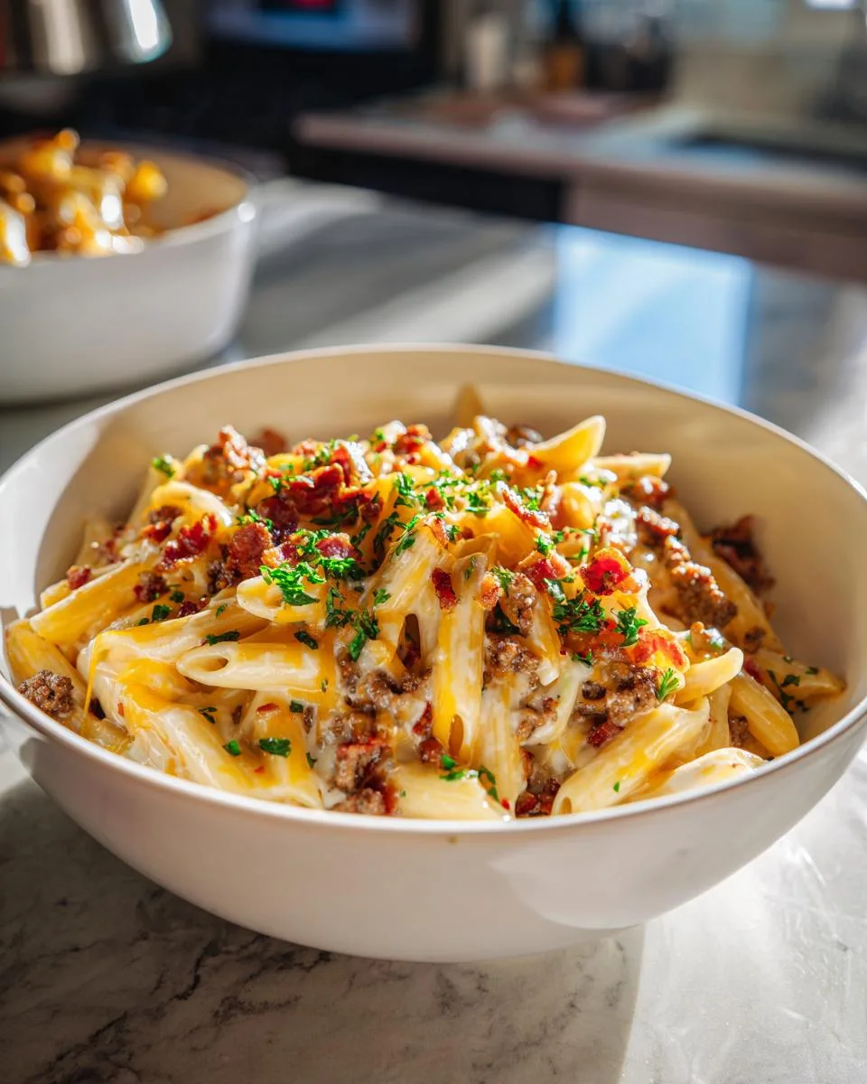 Loaded Bacon Cheeseburger Alfredo Pasta - detail 4