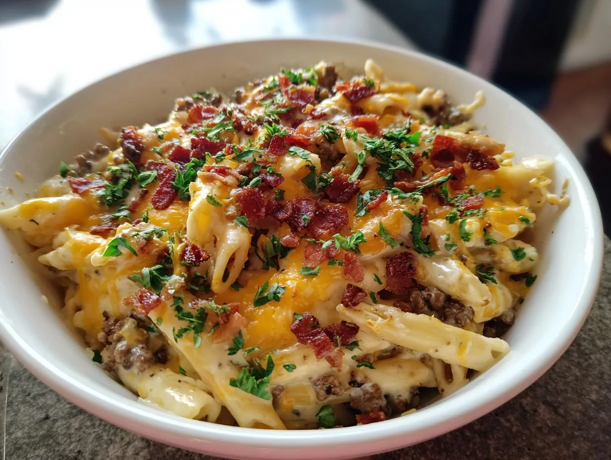 Loaded Bacon Cheeseburger Alfredo Pasta: A Yummy Masterpiece