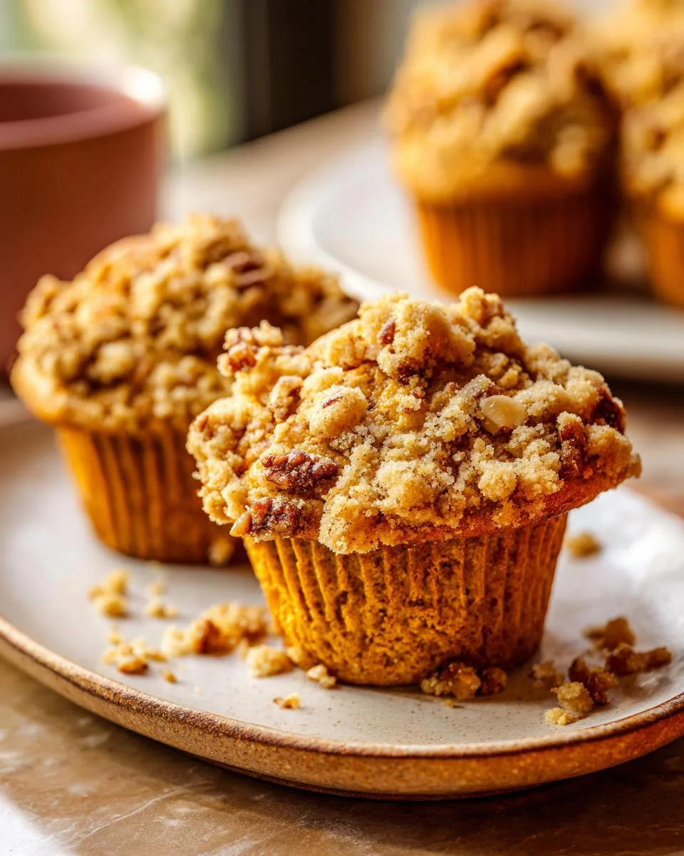 Pumpkin Pecan Muffins with crumble topping - detail 2