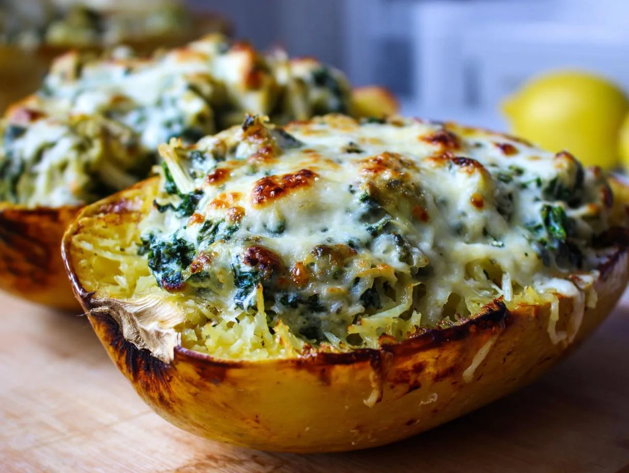 Yummy Spinach Artichoke Stuffed Spaghetti Squash Recipe