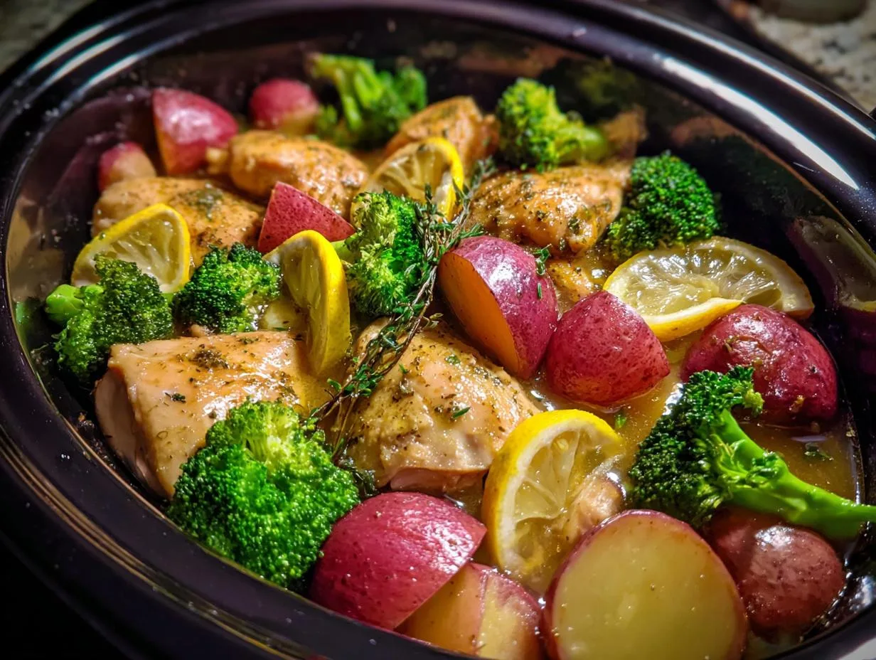 Magical 4-Ingredient Crockpot Lemon Chicken Veggies Feast