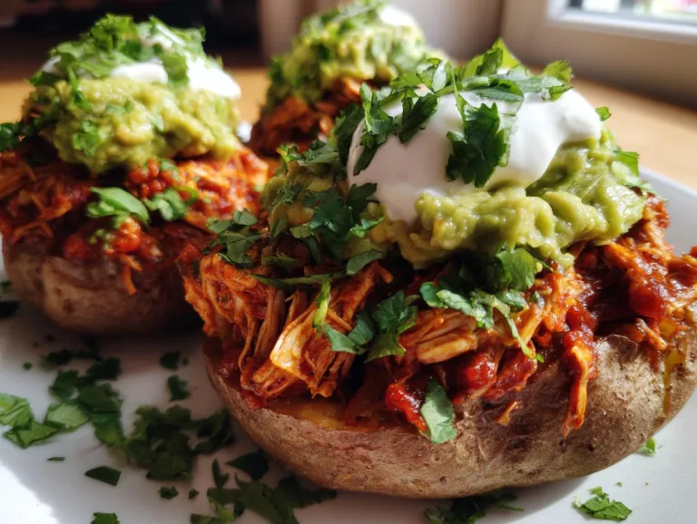 Crockpot Salsa Chicken Stuffed Potatoes