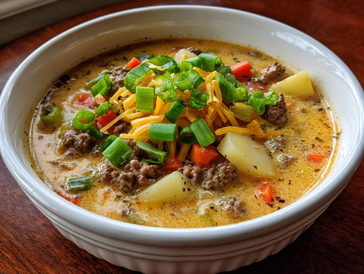 40-Minute Award Winning Cheeseburger Soup Your Family Craves