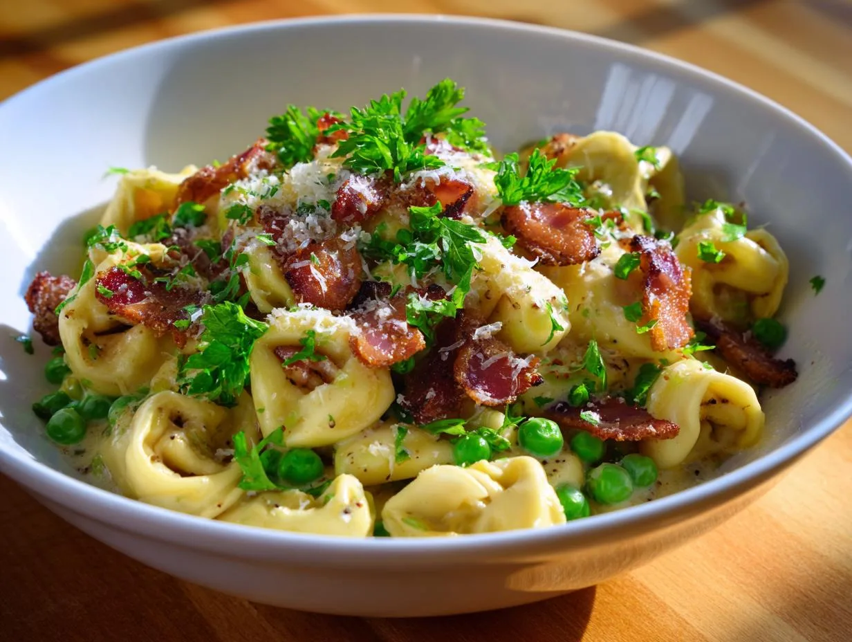 25-Minute Quick Creamy Tortellini Carbonara with Bacon Bliss