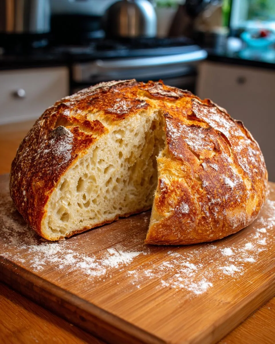 Rustic No-Knead Dutch Oven Artisan Bread - detail 1