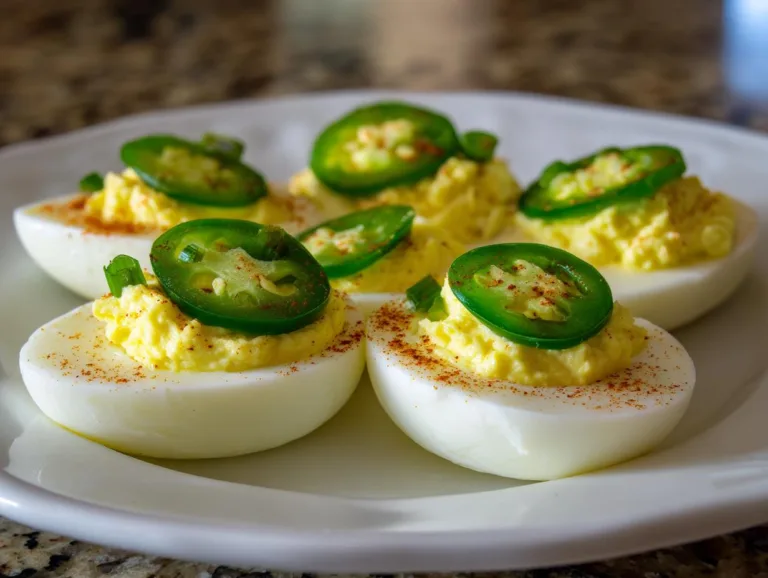 Deviled Eggs With Jalapeno Slices