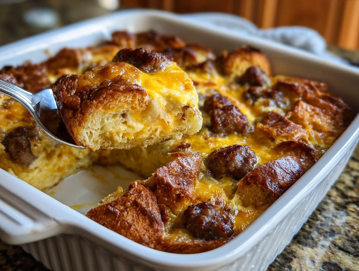 Magical Overnight Croissant Breakfast Casserole