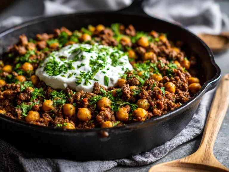 Middle Eastern Beef Chickpeas Skillet