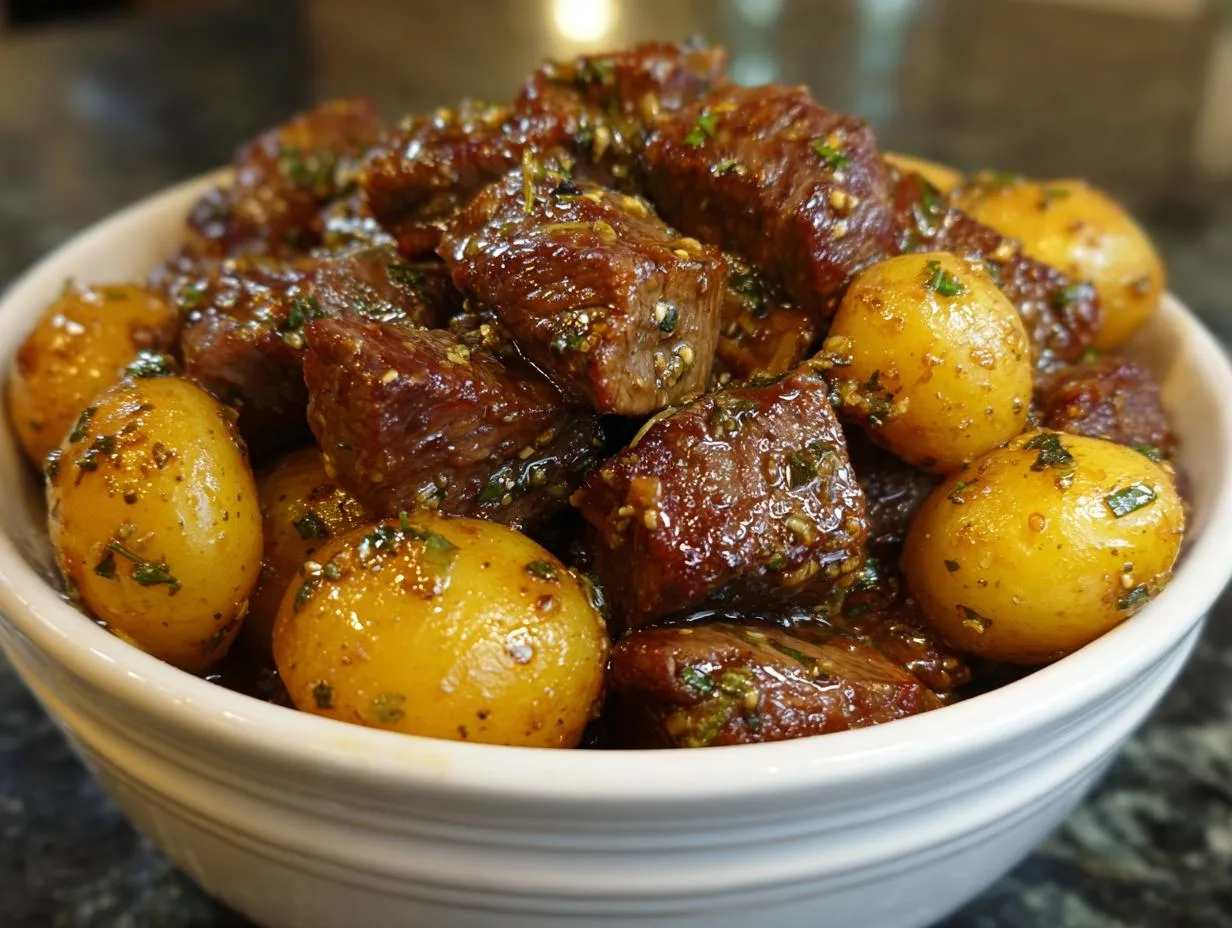 Perfect Slow Cooker Garlic Butter Beef Bites with Potatoes