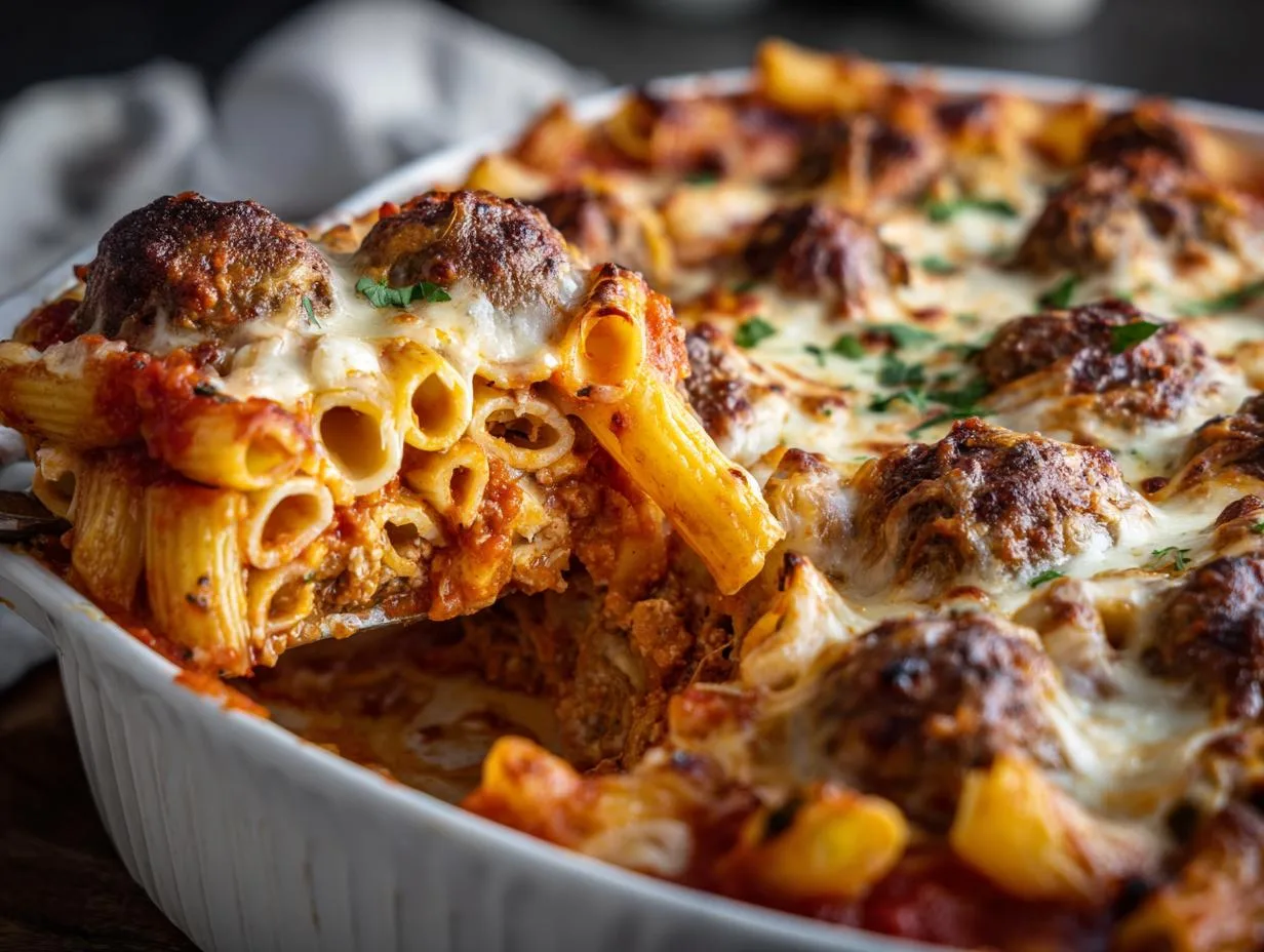 Hearty 5-Cheese Meatball Pasta Bake for Cozy Nights