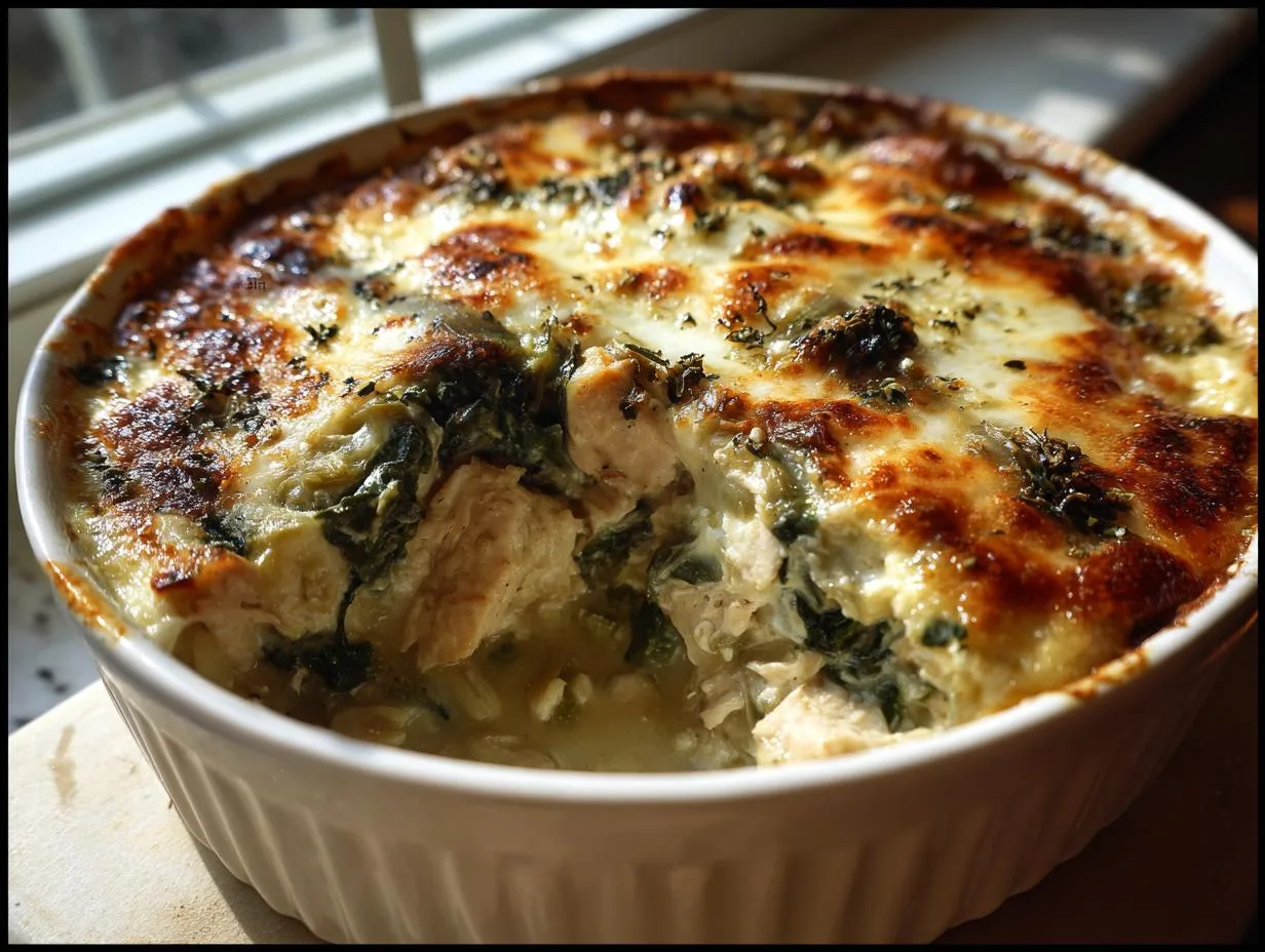 Family Favorite Chicken Spinach Artichoke Casserole Recipe