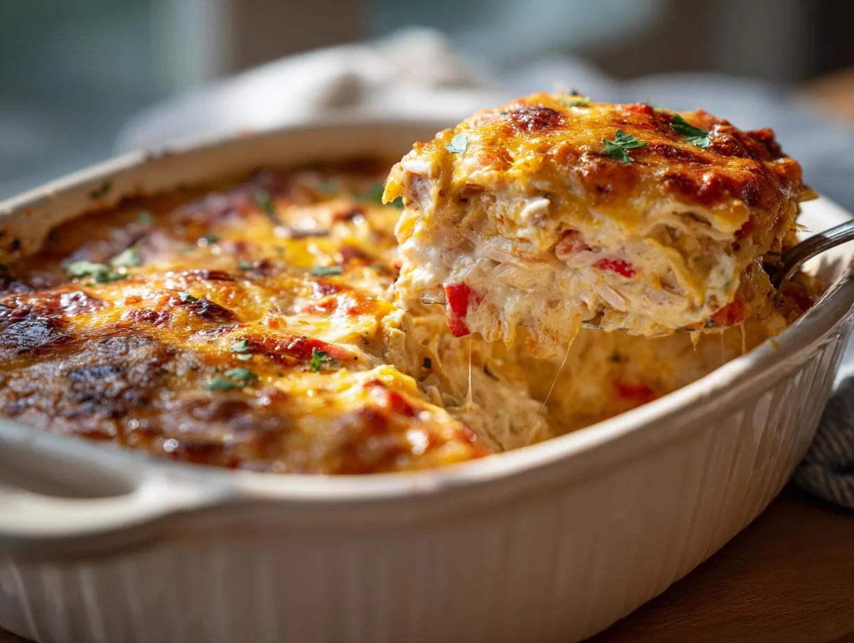 Irresistible King Ranch Chicken Recipe in 3 Cheesy Layers